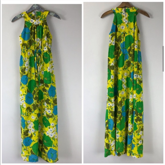 VINTAGE 60’s Retro Psychedelic Floral Maxi Dress - Picture 14 of 16